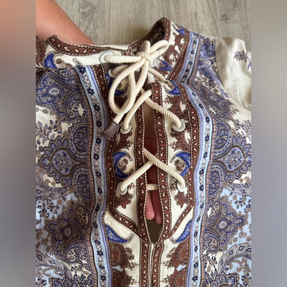 House of Harlow Linen Rayon Blend Boho Paisley Print European Summer Dress Large - Picture 7 of 10